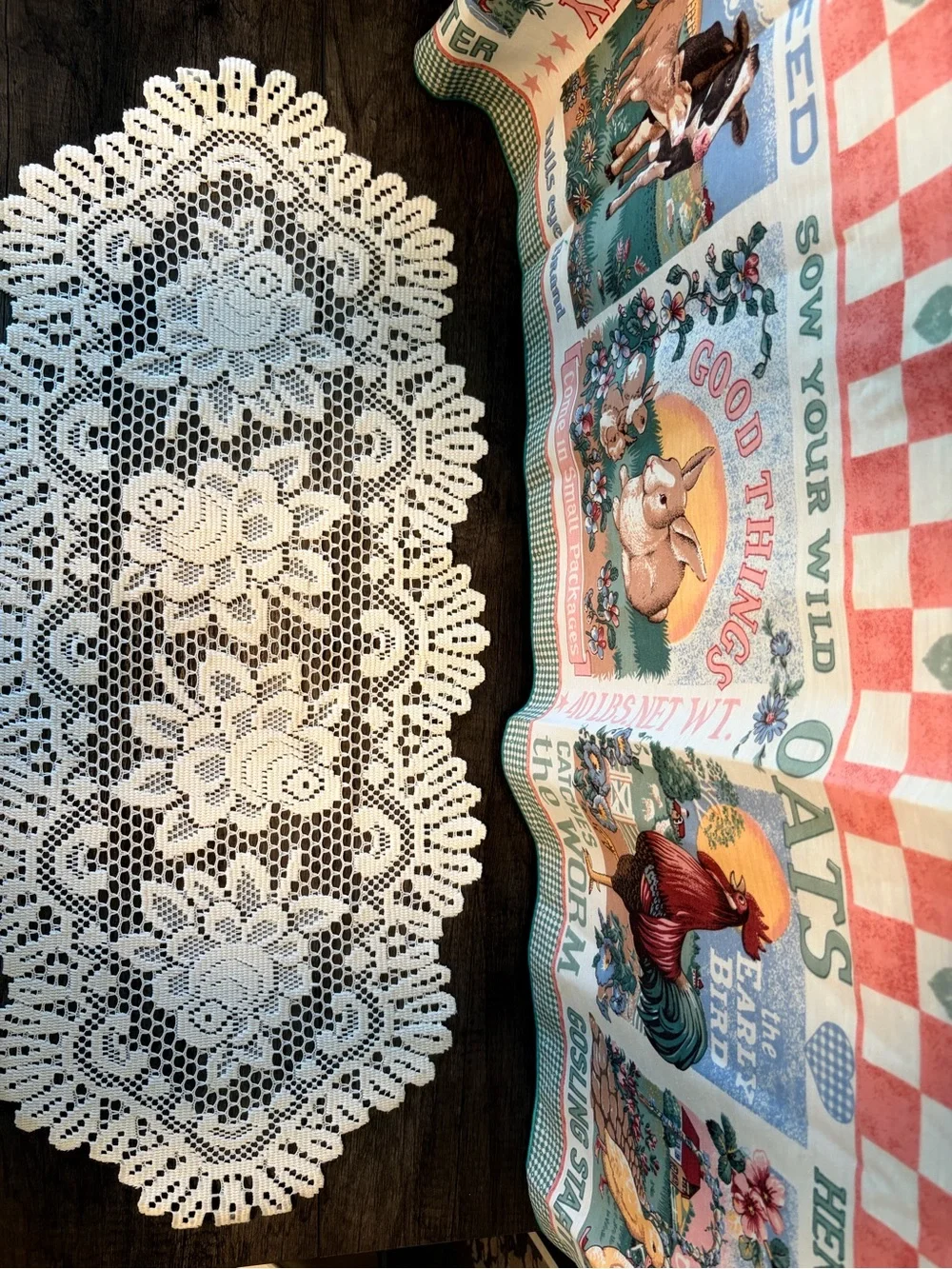 Vintage White Crochet Lace Table Runner Floral Scalloped Edge 32.5” x 14.5”